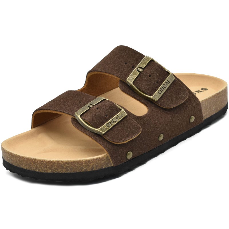 ONCAI Womens Comfortable Sandals Knock Off Clogs Sandals Women Dressy Summer Flat with Arch Support Two Strap Slip On Adjustable Buckle Slides Shoes for Women Brown Size 6 - Image 1